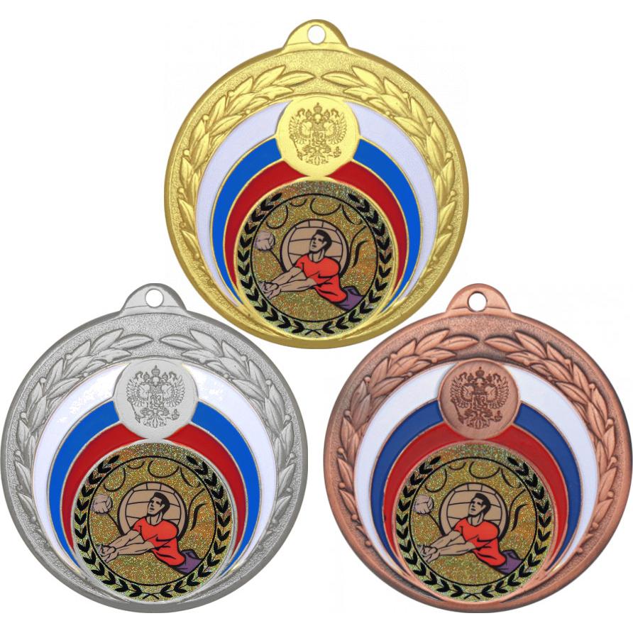 Комплект медалей №92-196 (Волейбол, диаметр 50 мм (Три медали плюс три жетона для вклейки) Место для вставок: обратная сторона диаметр 45 мм)