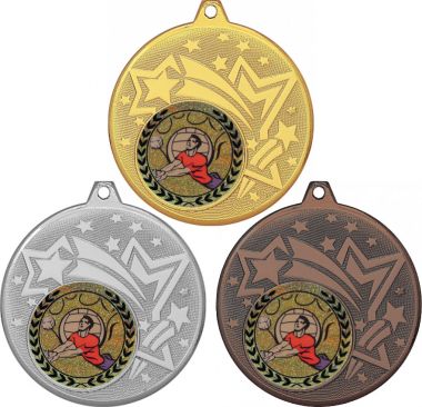 Комплект медалей №92-27 (Волейбол, диаметр 45 мм (Три медали плюс три жетона для вклейки) Место для вставок: обратная сторона диаметр 39 мм)