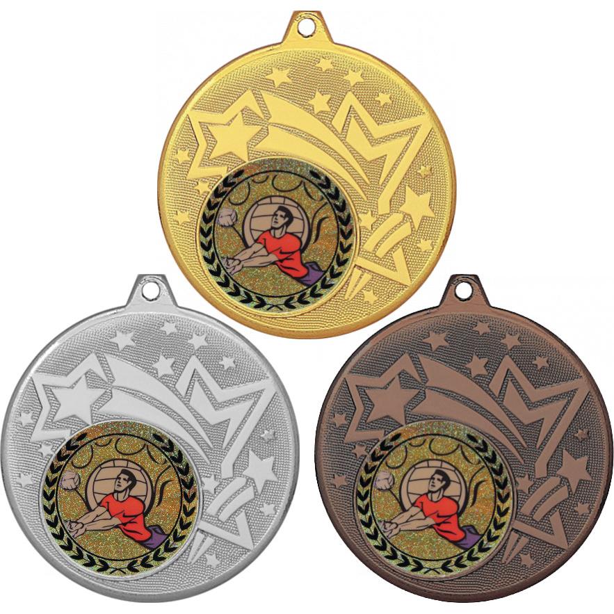Комплект медалей №92-1274 (Волейбол, диаметр 45 мм (Три медали плюс три жетона для вклейки) Место для вставок: обратная сторона диаметр 40 мм)