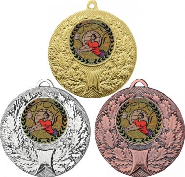 Комплект медалей №92-192 (Волейбол, диаметр 50 мм (Три медали плюс три жетона для вклейки) Место для вставок: обратная сторона диаметр 45 мм)