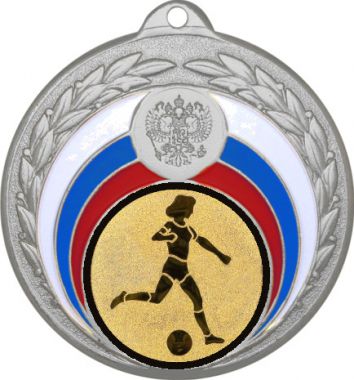 Медаль №950-196 (Футбол, диаметр 50 мм (Медаль цвет серебро плюс жетон для вклейки) Место для вставок: обратная сторона диаметр 45 мм)