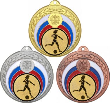 Комплект медалей №950-196 (Футбол, диаметр 50 мм (Три медали плюс три жетона для вклейки) Место для вставок: обратная сторона диаметр 45 мм)