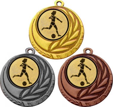 Комплект медалей №950-27 (Футбол, диаметр 45 мм (Три медали плюс три жетона для вклейки) Место для вставок: обратная сторона диаметр 39 мм)
