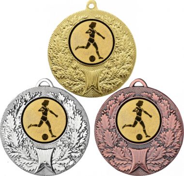Комплект медалей №950-192 (Футбол, диаметр 50 мм (Три медали плюс три жетона для вклейки) Место для вставок: обратная сторона диаметр 45 мм)