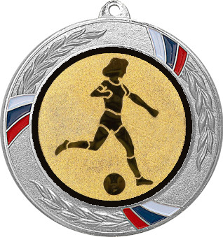 Медаль №950-1285 (Футбол, диаметр 70 мм (Медаль цвет серебро плюс жетон для вклейки) Место для вставок: обратная сторона диаметр 60 мм)