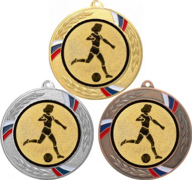 Комплект медалей №950-1285 (Футбол, диаметр 70 мм (Три медали плюс три жетона для вклейки) Место для вставок: обратная сторона диаметр 60 мм)