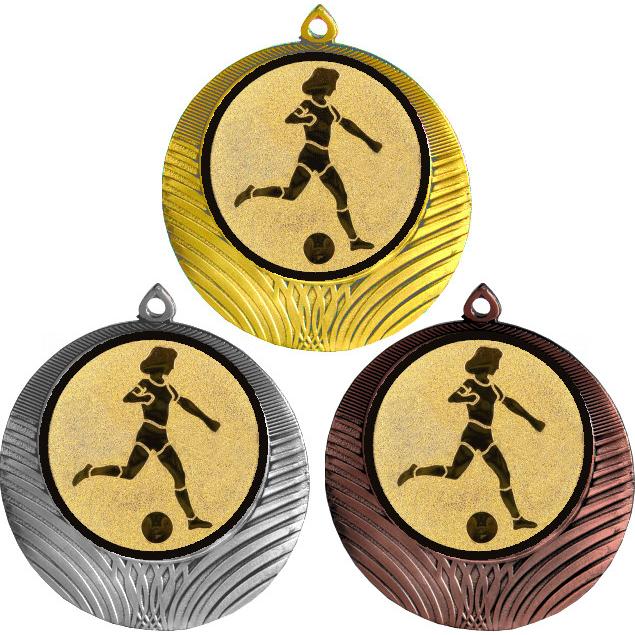 Комплект медалей №950-8 (Футбол, диаметр 70 мм (Три медали плюс три жетона для вклейки) Место для вставок: обратная сторона диаметр 64 мм)