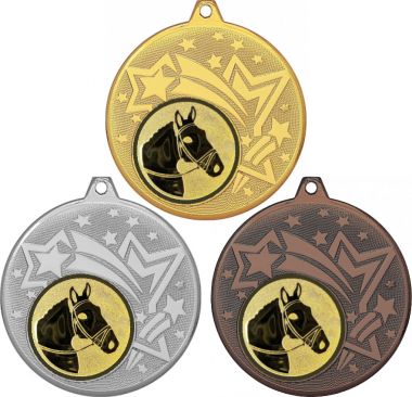 Комплект медалей №956-1274 (Конный спорт, диаметр 45 мм (Три медали плюс три жетона для вклейки) Место для вставок: обратная сторона диаметр 40 мм)