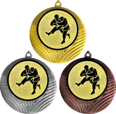 Комплект медалей №957-8 (Борьба, диаметр 70 мм (Три медали плюс три жетона для вклейки) Место для вставок: обратная сторона диаметр 64 мм)