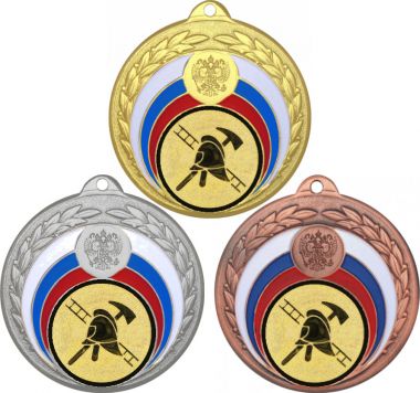 Комплект медалей №964-196 (Пожарный, диаметр 50 мм (Три медали плюс три жетона для вклейки) Место для вставок: обратная сторона диаметр 45 мм)