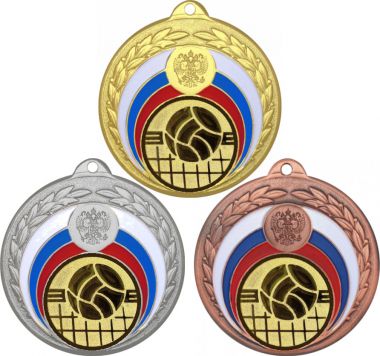 Комплект медалей №966-196 (Волейбол, диаметр 50 мм (Три медали плюс три жетона для вклейки) Место для вставок: обратная сторона диаметр 45 мм)