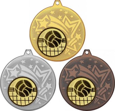 Комплект медалей №966-27 (Волейбол, диаметр 45 мм (Три медали плюс три жетона для вклейки) Место для вставок: обратная сторона диаметр 39 мм)
