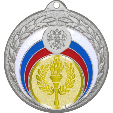 Медаль №977-196 (Факел, олимпиада, диаметр 50 мм (Медаль цвет серебро плюс жетон для вклейки) Место для вставок: обратная сторона диаметр 45 мм)