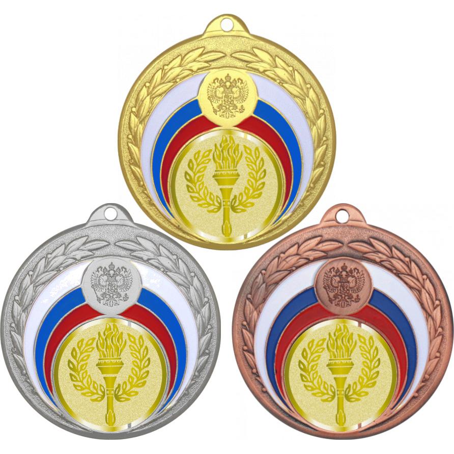 Комплект медалей №977-196 (Факел, олимпиада, диаметр 50 мм (Три медали плюс три жетона для вклейки) Место для вставок: обратная сторона диаметр 45 мм)
