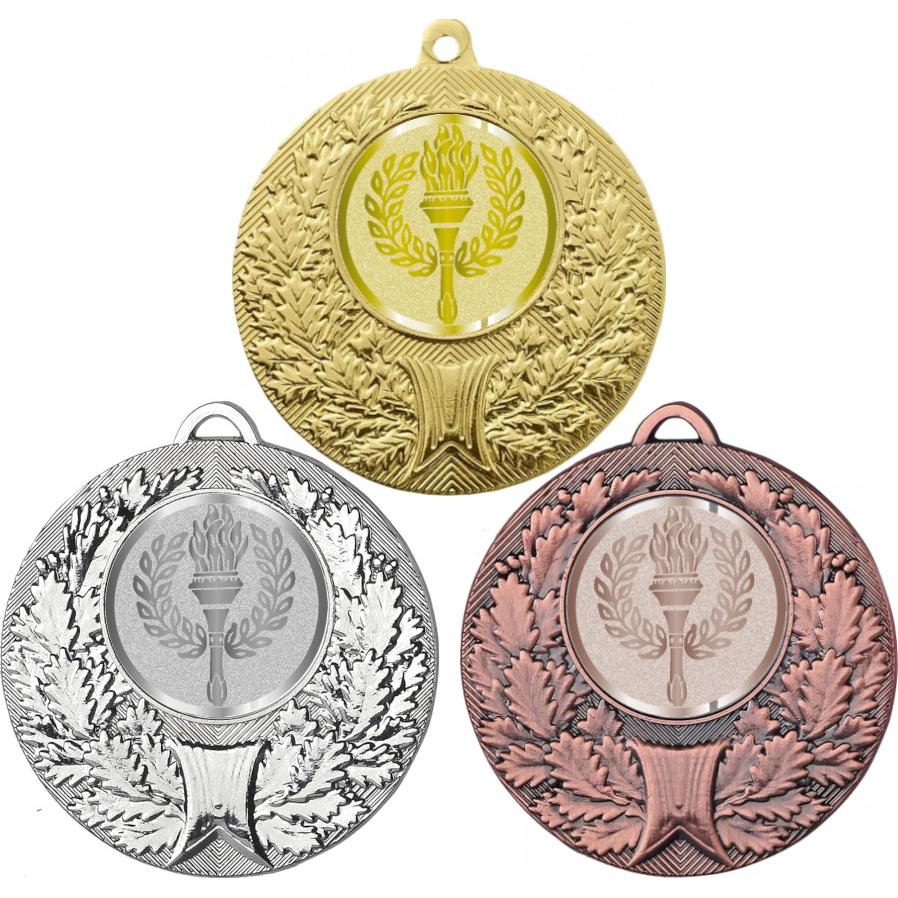 Комплект медалей №977-192 (с Олимпийским факелом, диаметр 50 мм (Три медали плюс три жетона для вклейки) Место для вставок: обратная сторона диаметр 45 мм)