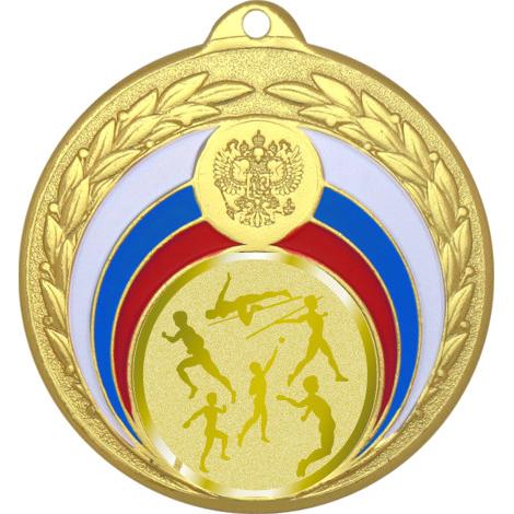 Медаль №980-196 (Лёгкая атлетика, диаметр 50 мм (Медаль цвет золото плюс жетон для вклейки) Место для вставок: обратная сторона диаметр 45 мм)