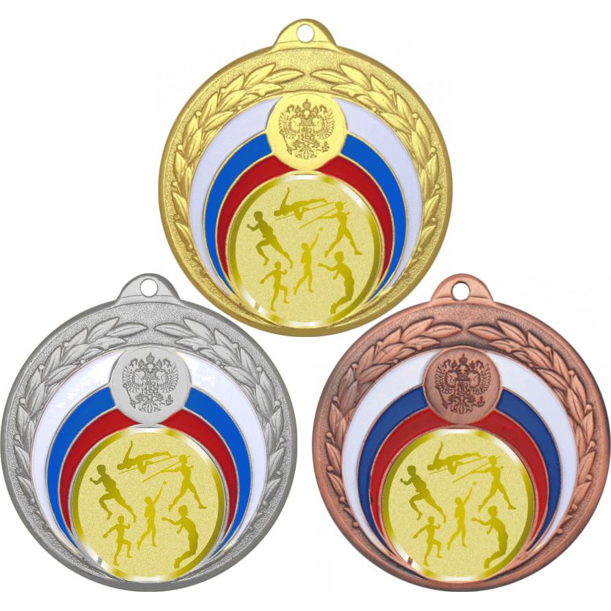 Комплект медалей №980-196 (Лёгкая атлетика, диаметр 50 мм (Три медали плюс три жетона для вклейки) Место для вставок: обратная сторона диаметр 45 мм)