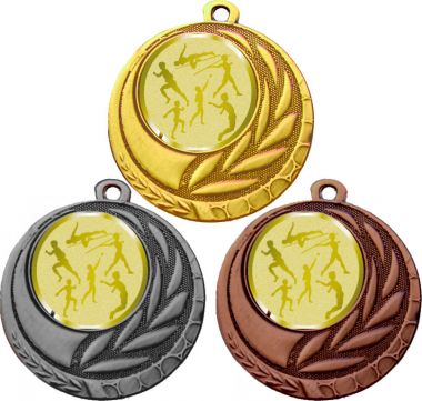 Комплект медалей №980-27 (Легкая атлетика, диаметр 45 мм (Три медали плюс три жетона для вклейки) Место для вставок: обратная сторона диаметр 39 мм)