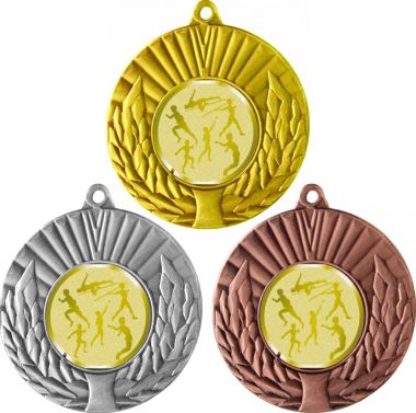 Комплект медалей №980-192 (Легкая атлетика, диаметр 50 мм (Три медали плюс три жетона для вклейки) Место для вставок: обратная сторона диаметр 45 мм)