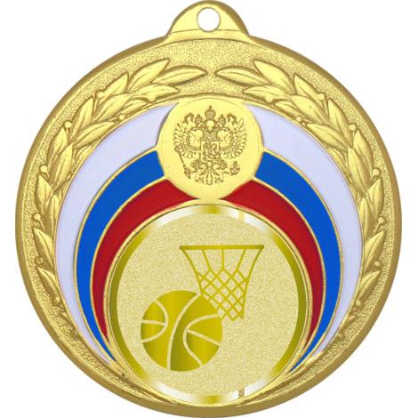 Медаль №982-196 (Баскетбол, диаметр 50 мм (Медаль цвет золото плюс жетон для вклейки) Место для вставок: обратная сторона диаметр 45 мм)
