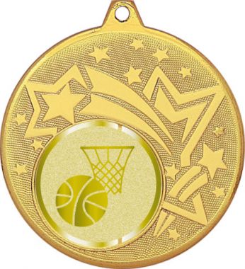 Медаль №982-27 (Баскетбол, диаметр 45 мм (Медаль цвет золото плюс жетон для вклейки) Место для вставок: обратная сторона диаметр 39 мм)