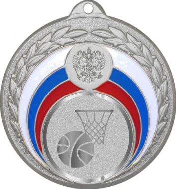 Медаль №982-196 (Баскетбол, диаметр 50 мм (Медаль цвет серебро плюс жетон для вклейки) Место для вставок: обратная сторона диаметр 45 мм)