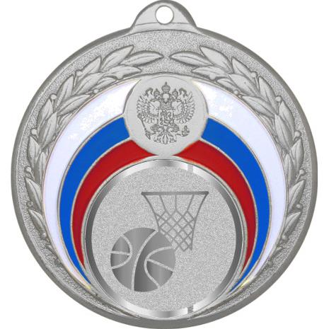 Медаль №982-196 (Баскетбол, диаметр 50 мм (Медаль цвет серебро плюс жетон для вклейки) Место для вставок: обратная сторона диаметр 45 мм)