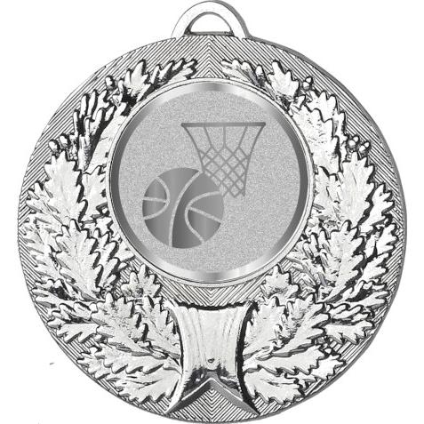 Медаль №982-192 (Баскетбол, диаметр 50 мм (Медаль цвет серебро плюс жетон для вклейки) Место для вставок: обратная сторона диаметр 45 мм)