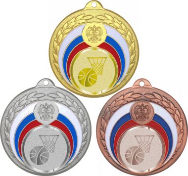 Комплект медалей №982-196 (Баскетбол, диаметр 50 мм (Три медали плюс три жетона для вклейки) Место для вставок: обратная сторона диаметр 45 мм)
