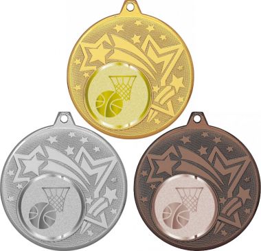 Комплект медалей №982-27 (Баскетбол, диаметр 45 мм (Три медали плюс три жетона для вклейки) Место для вставок: обратная сторона диаметр 39 мм)