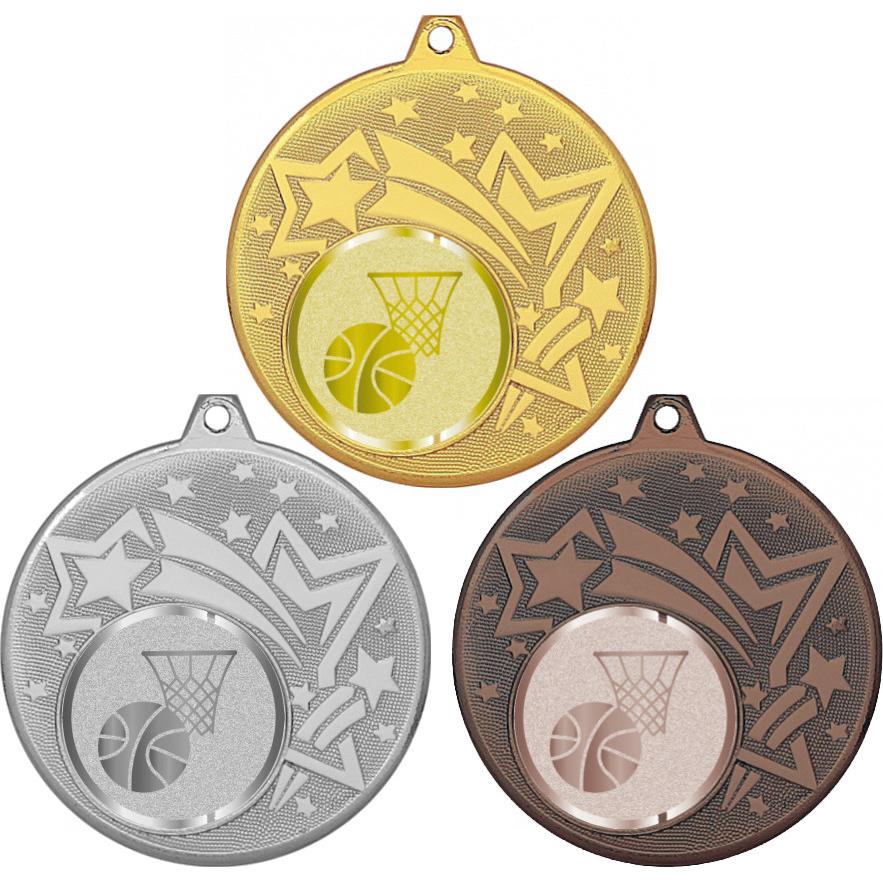 Комплект медалей №982-1274 (Баскетбол, диаметр 45 мм (Три медали плюс три жетона для вклейки) Место для вставок: обратная сторона диаметр 40 мм)