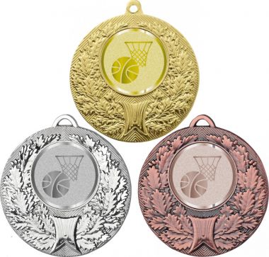 Комплект медалей №982-192 (Баскетбол, диаметр 50 мм (Три медали плюс три жетона для вклейки) Место для вставок: обратная сторона диаметр 45 мм)