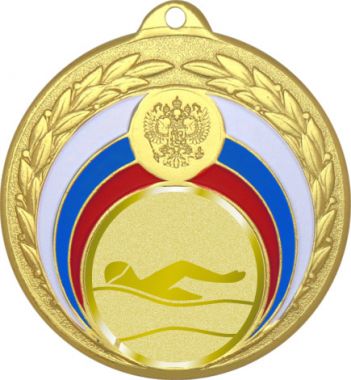 Медаль №985-196 (Плавание, диаметр 50 мм (Медаль цвет золото плюс жетон для вклейки) Место для вставок: обратная сторона диаметр 45 мм)