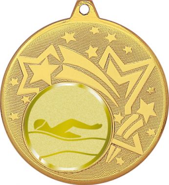 Медаль №985-1274 (Плавание, диаметр 45 мм (Медаль цвет золото плюс жетон для вклейки) Место для вставок: обратная сторона диаметр 40 мм)