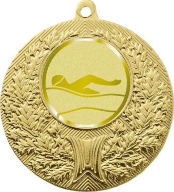 Медаль №985-192 (Плавание, диаметр 50 мм (Медаль цвет золото плюс жетон для вклейки) Место для вставок: обратная сторона диаметр 45 мм)