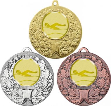 Комплект медалей №985-192 (Плавание, диаметр 50 мм (Три медали плюс три жетона для вклейки) Место для вставок: обратная сторона диаметр 45 мм)