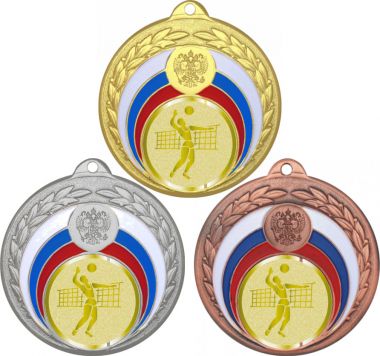 Комплект медалей №988-196 (Волейбол, диаметр 50 мм (Три медали плюс три жетона для вклейки) Место для вставок: обратная сторона диаметр 45 мм)