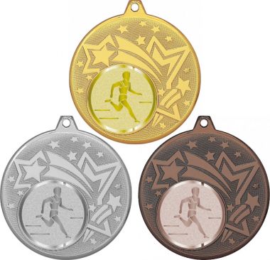 Комплект медалей №989-1274 (Бег, диаметр 45 мм (Три медали плюс три жетона для вклейки) Место для вставок: обратная сторона диаметр 40 мм)