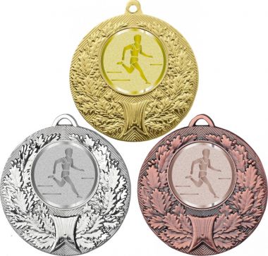 Комплект медалей №989-192 (Бег, диаметр 50 мм (Три медали плюс три жетона для вклейки) Место для вставок: обратная сторона диаметр 45 мм)