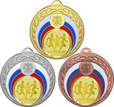 Комплект медалей №992-196 (Бег, диаметр 50 мм (Три медали плюс три жетона для вклейки) Место для вставок: обратная сторона диаметр 45 мм)