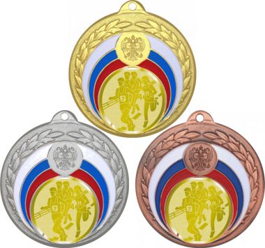 Комплект медалей №995-196 (Бег, диаметр 50 мм (Три медали плюс три жетона для вклейки) Место для вставок: обратная сторона диаметр 45 мм)
